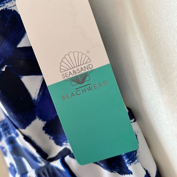 Sea & Sand Blue Paint Asymmetrical Wrap Swimdress - Picture 6 of 14